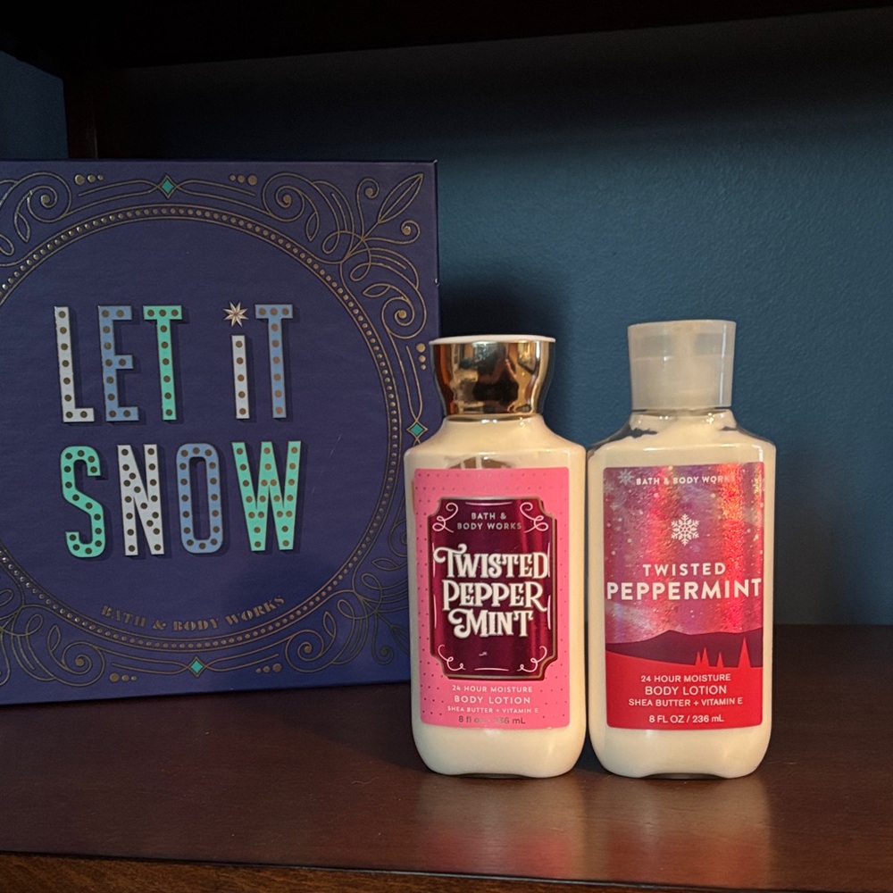 Bath & Body Works Twisted Peppermint Lotion Duo - Festive Red and White